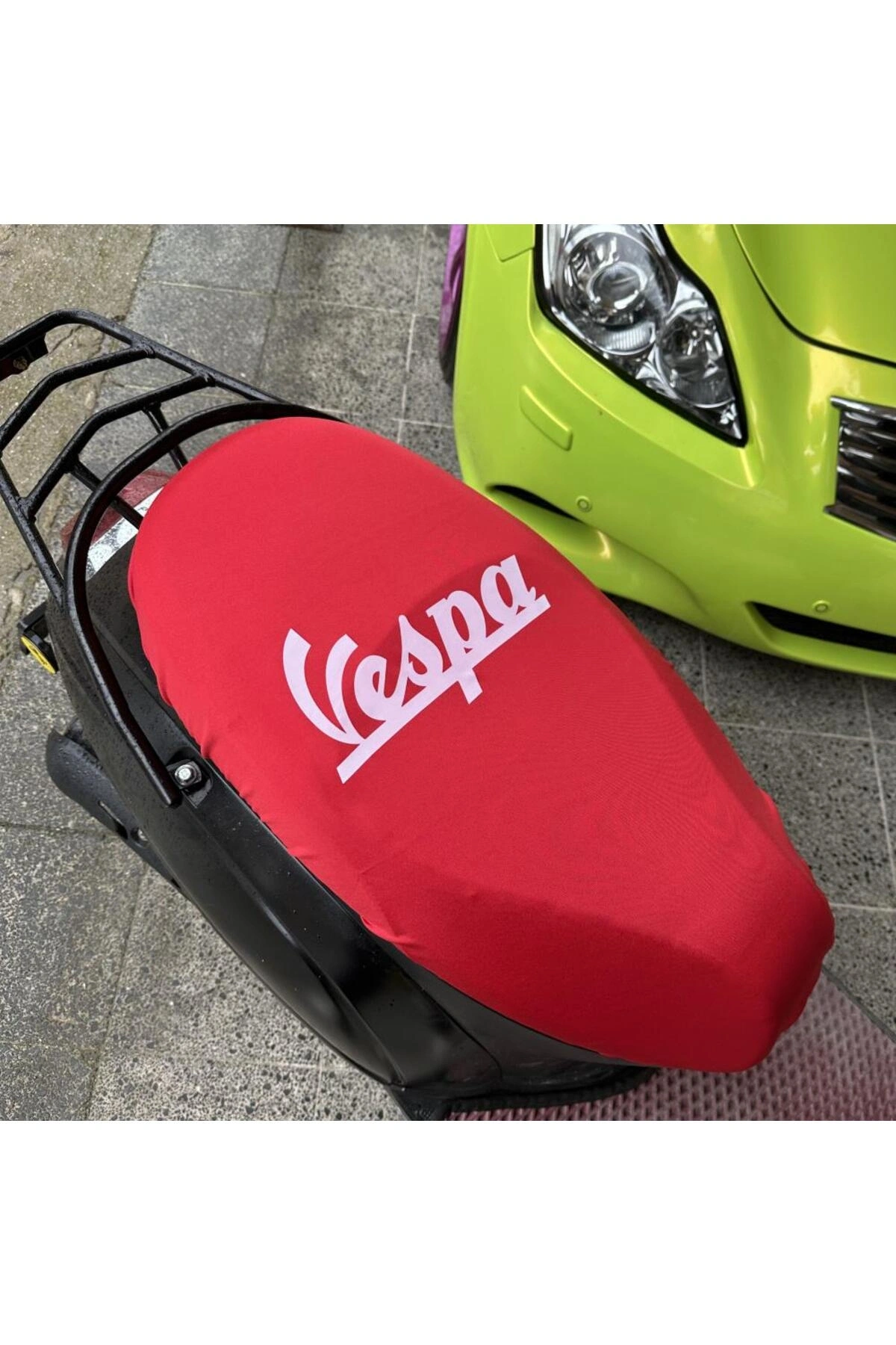 VESPA KIRMIZI DESENLİ PENYE MOTOSİKLET KILIFI -MOTOR UYUMLU