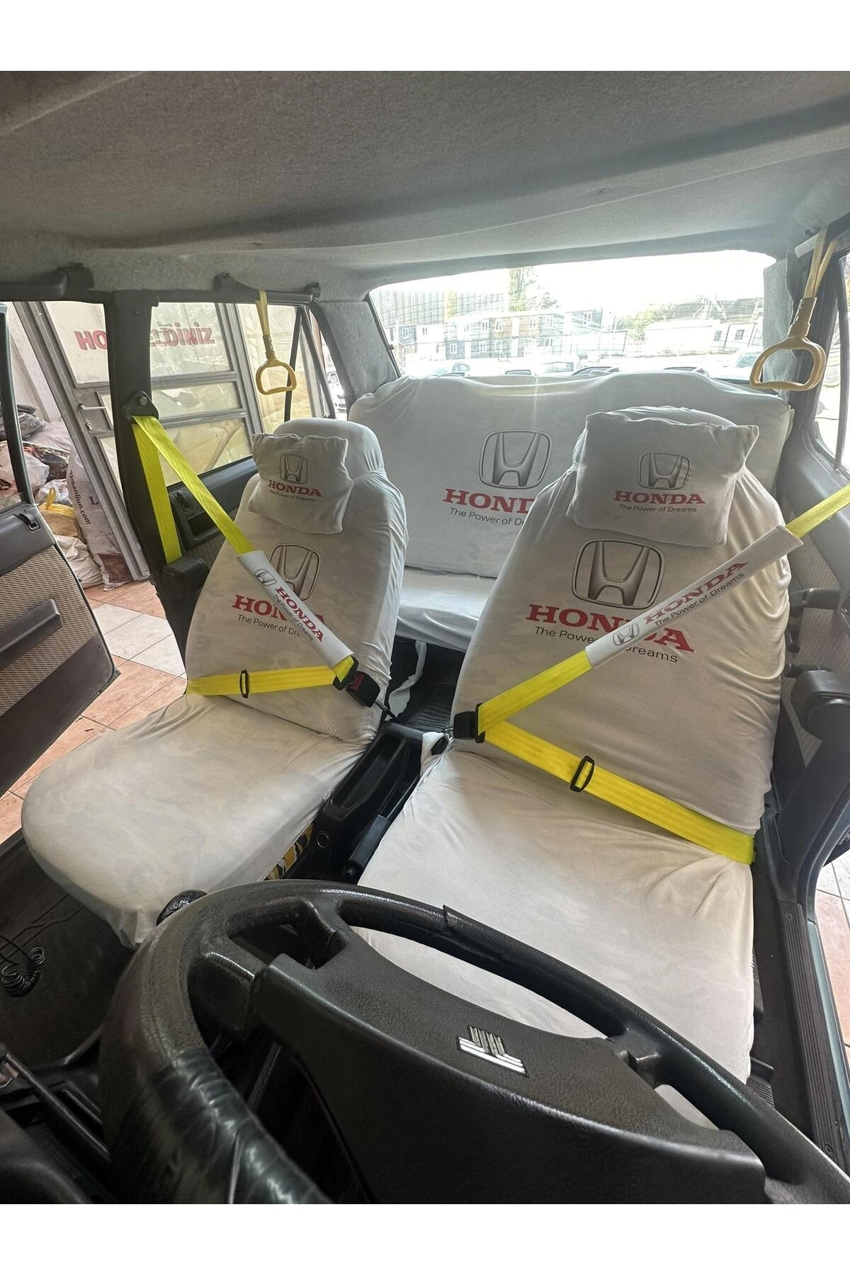 Honda Baskılı Oto Servis Kılıfı, Kemer Pedi, Yastık Takımı Beyaz