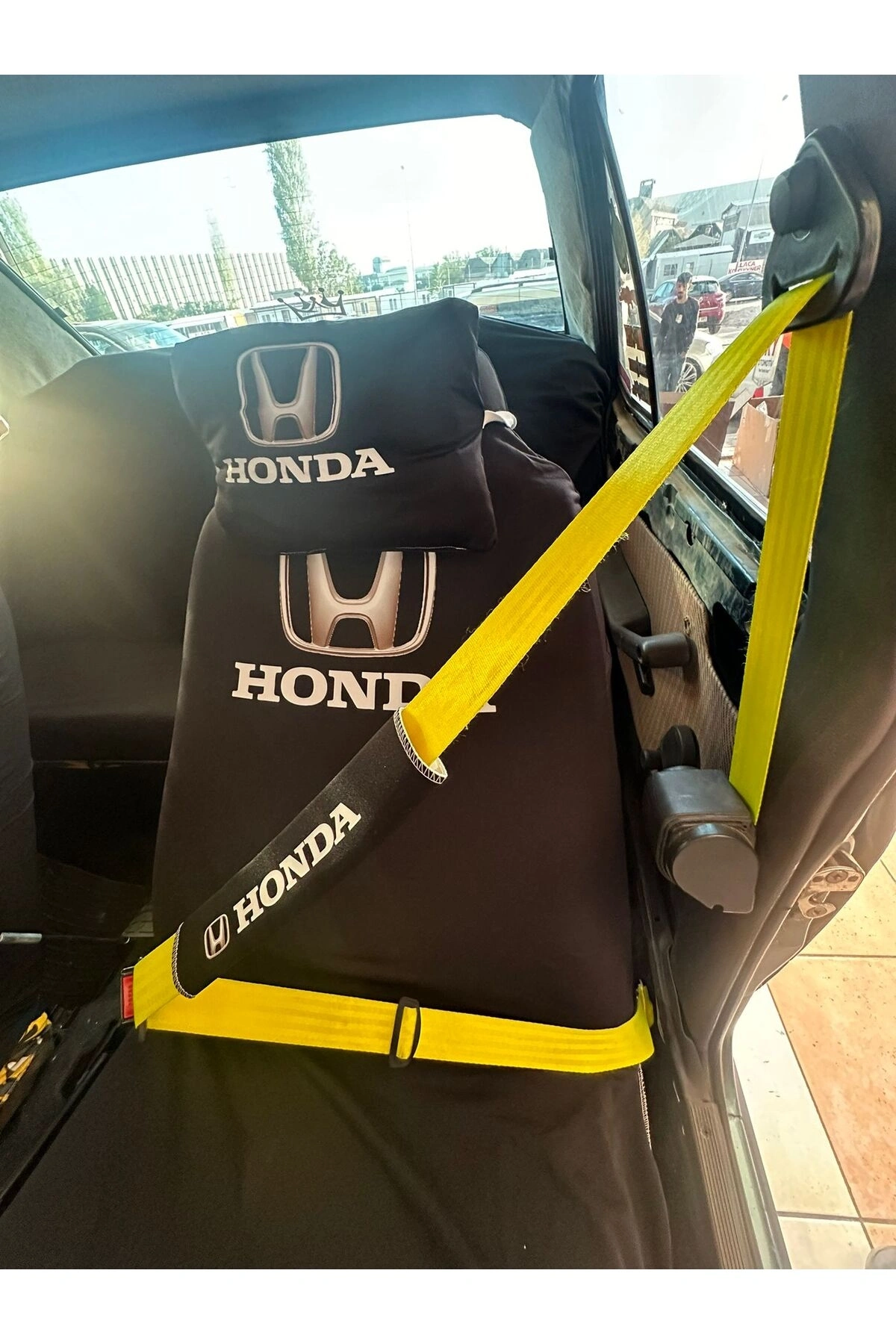 Honda Baskılı Oto Servis Kılıfı, Kemer Pedi, Yastık Takımı Siyah