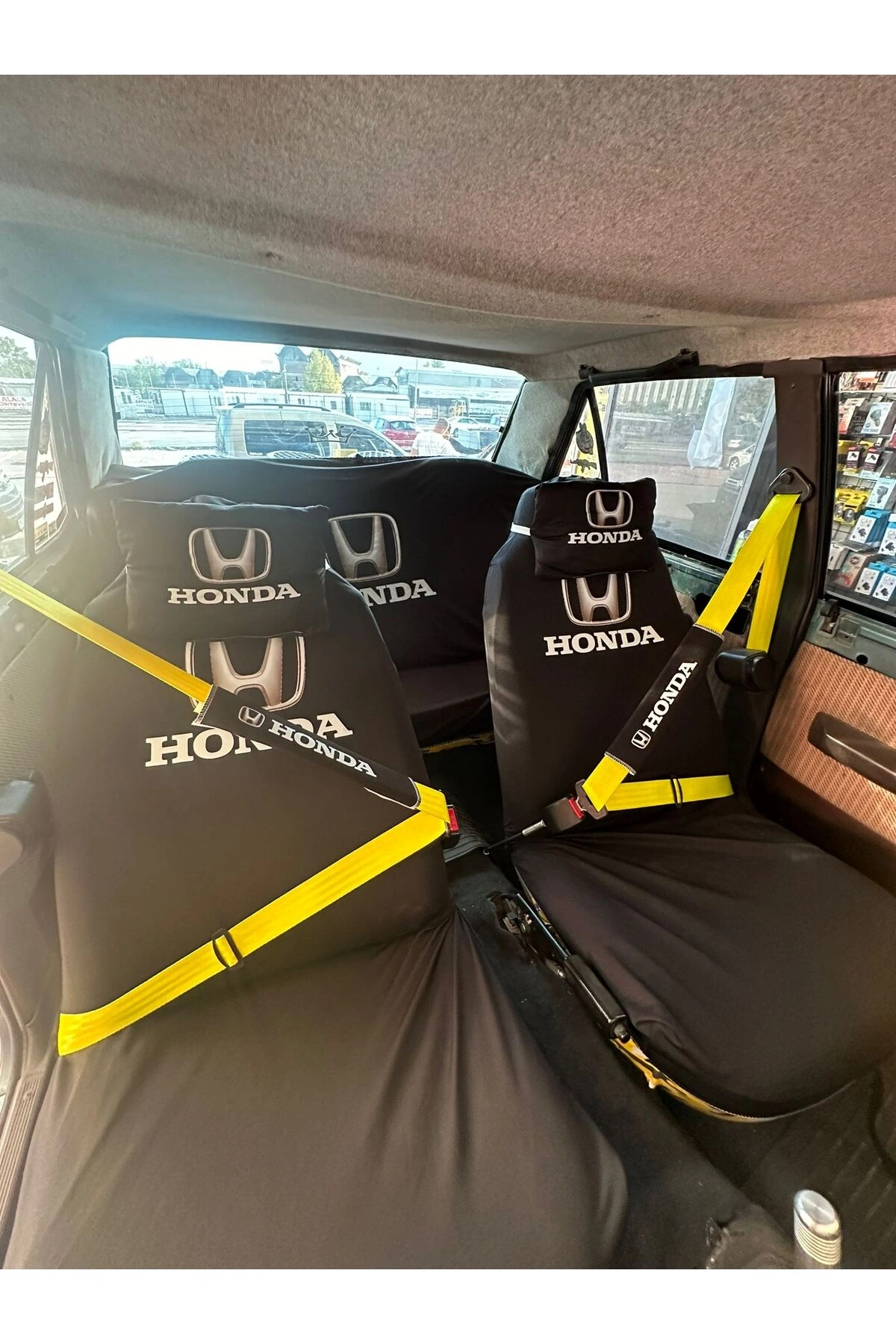 Honda Baskılı Oto Servis Kılıfı, Kemer Pedi, Yastık Takımı Siyah