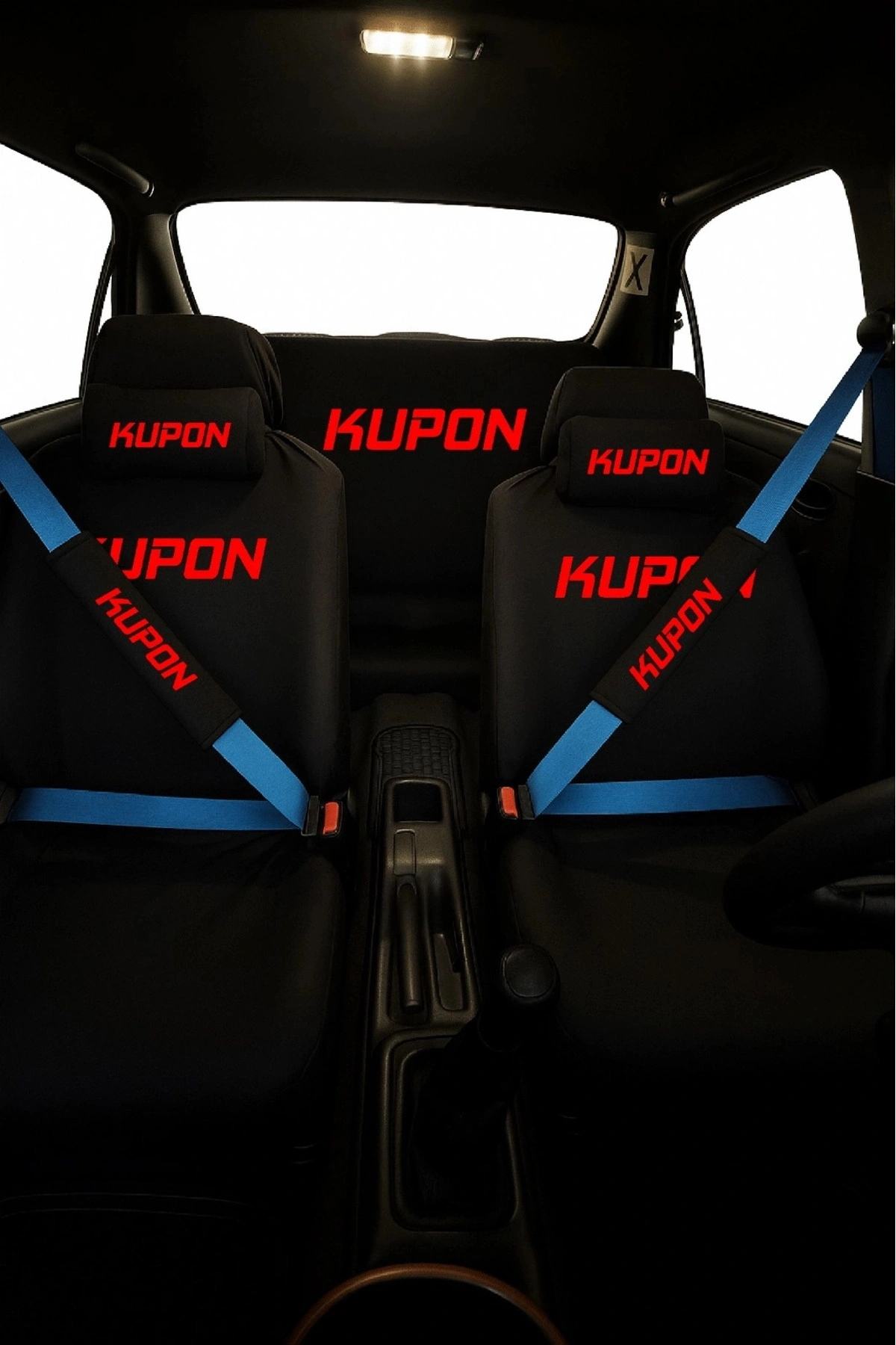 Kupon Baskı 8 Parça Oto Koltuk Servis Kılıf Seti (Ön + Arka Set, 2 Boyun Yastığı, 2 Kemer Kılıf)