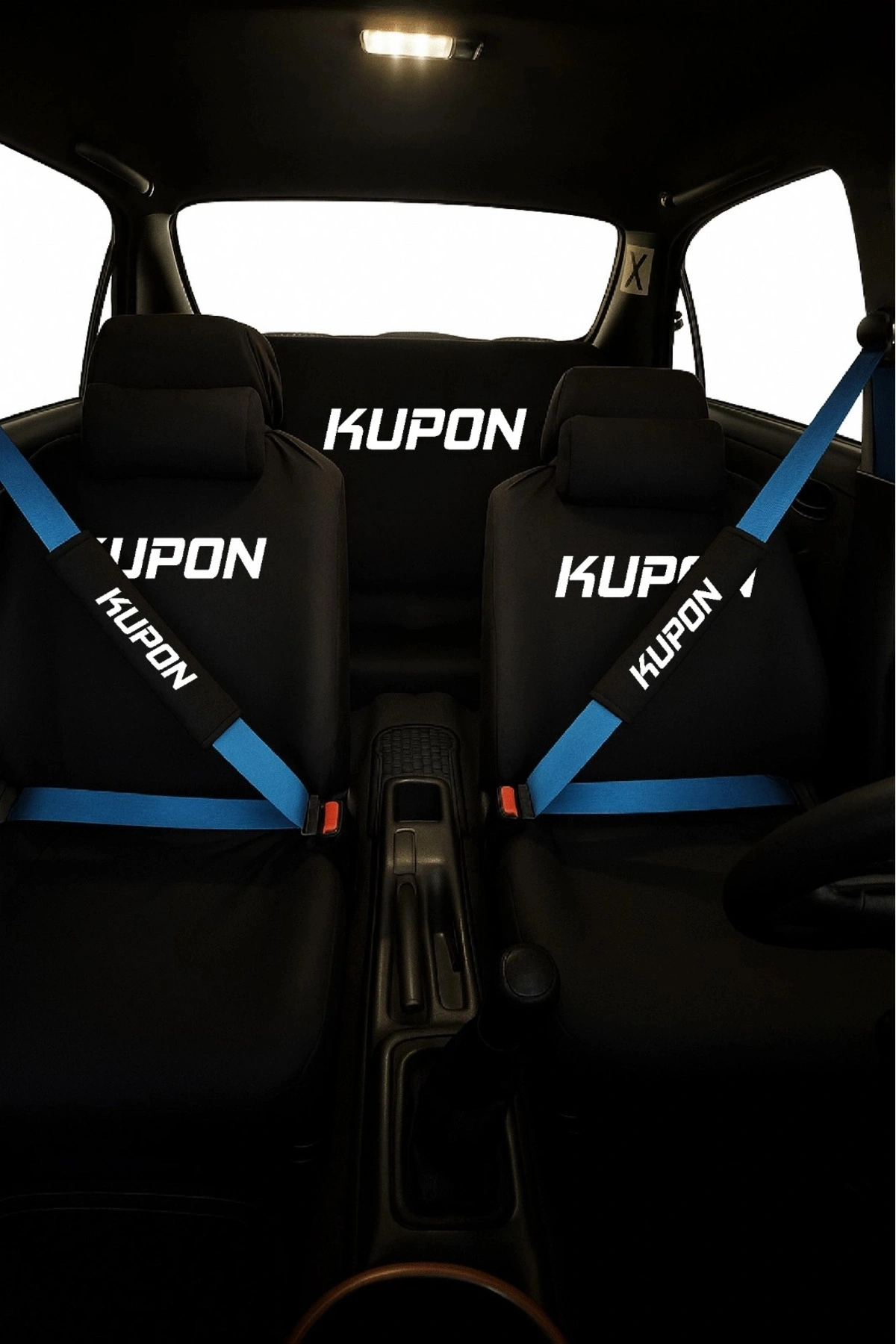 Kupon Baskı 8 Parça Oto Koltuk Servis Kılıf Seti (Ön + Arka Set, 2 Boyun Yastığı, 2 Kemer Kılıf)