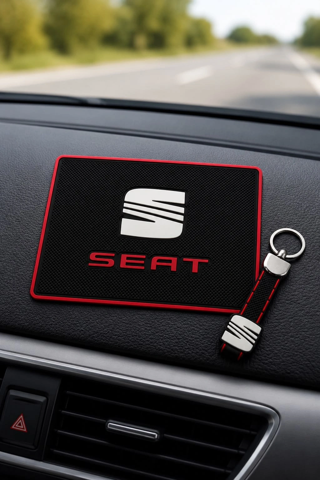 SEAT LOGOLU ARAÇ İÇİ TORPİDO ÜSTÜ KAYDIRMAZ VE ANAHTARLIK SETİ