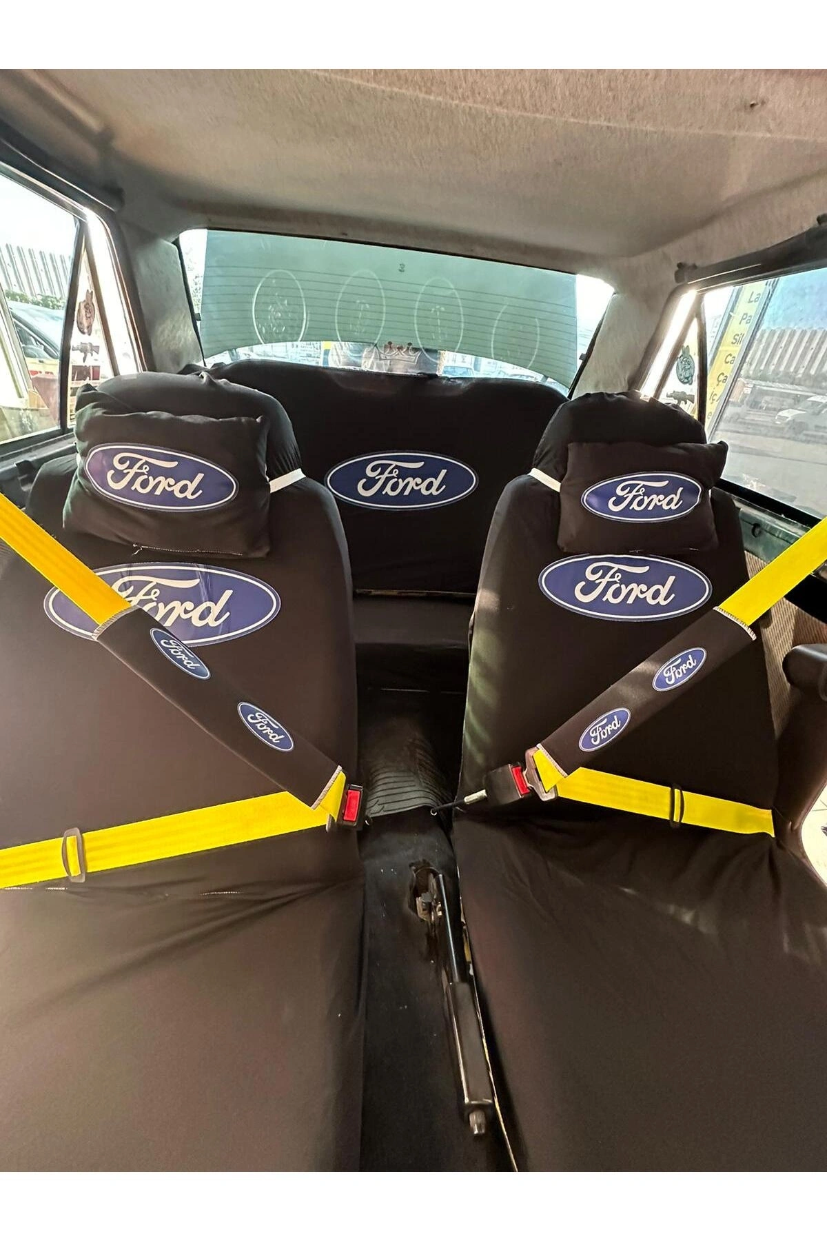 Ford Baskılı Oto Servis Kılıfı, Kemer Pedi, Yastık Takımı Ford Siyah