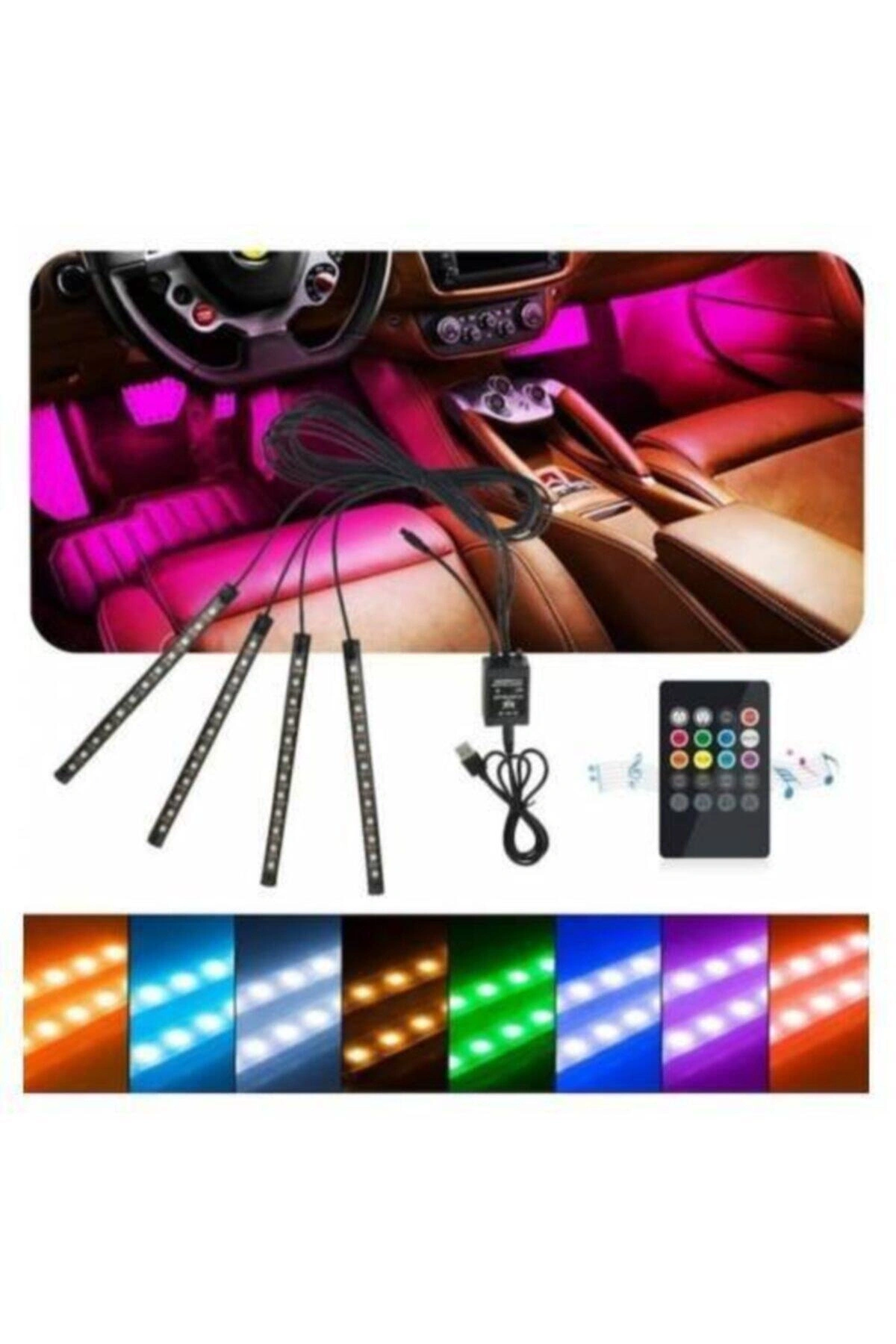 Uzaktan Kumandalı Led Araç Içi Led 12 Ledli Ayak Altı Led Sese Duyarlı Led Müziğe Duyarlı Led
