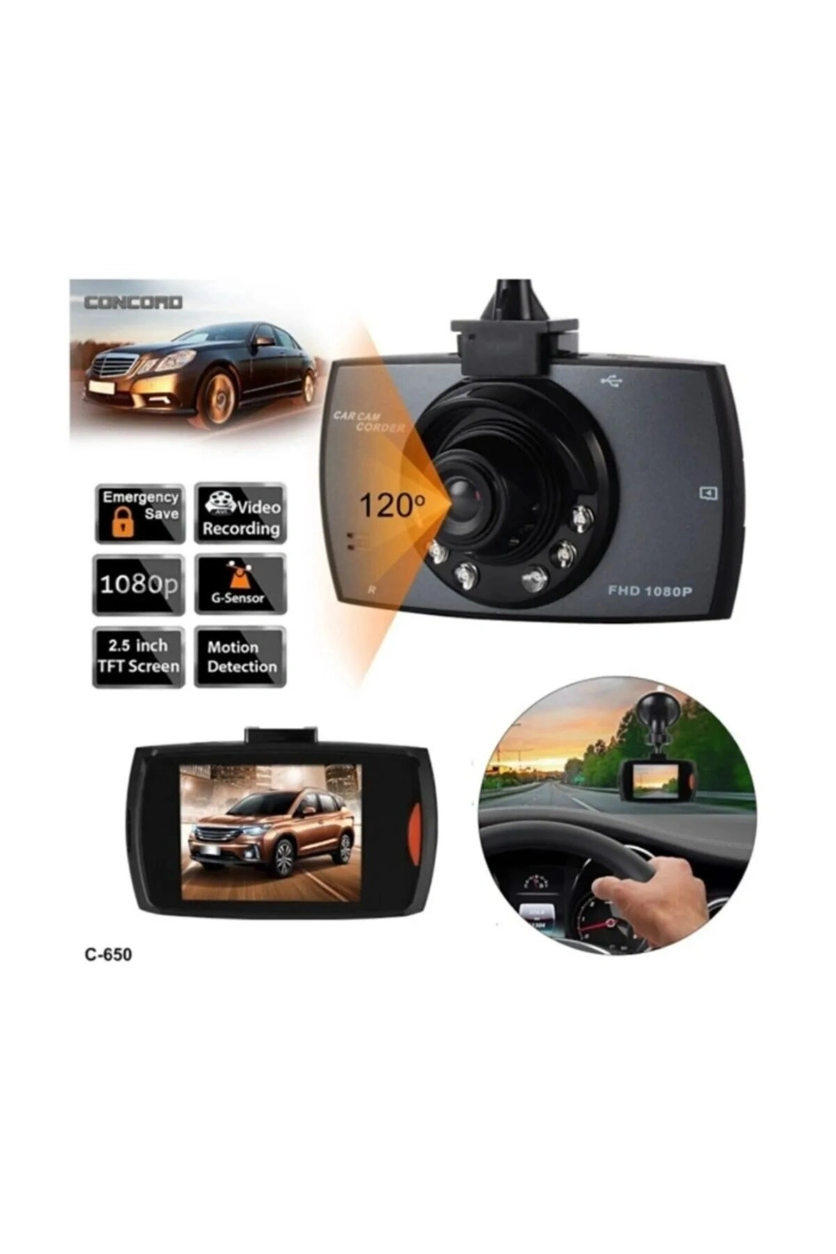 TKY Full Hd Araç - Oto Yol Kayıt Kamerası Gece Görüşlü