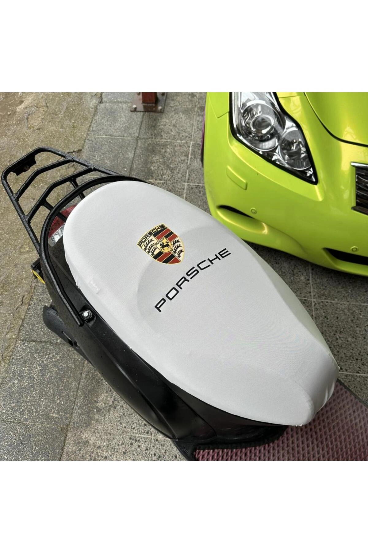 PORSHE BEYAZ DESENLİ PENYE MOTOSİKLET KILIFI -MOTOR