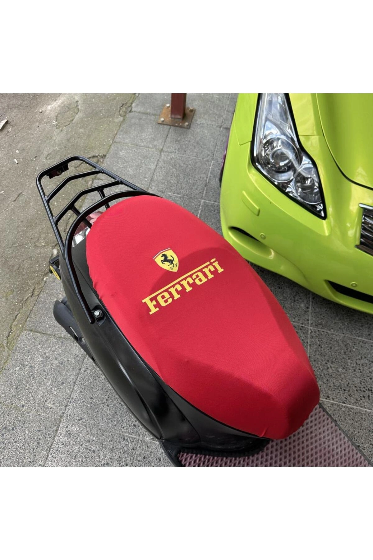 FERRARİ KIRMIZI DESENLİ PENYE MOTOSİKLET KILIFI -MOTOR UYUMLU