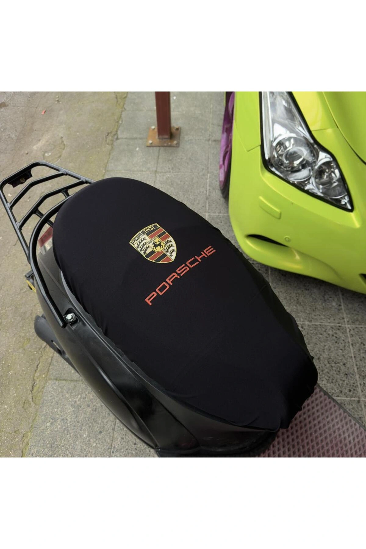 PORSHE SİYAH DESENLİ PENYE MOTOSİKLET KILIFI -MOTOR