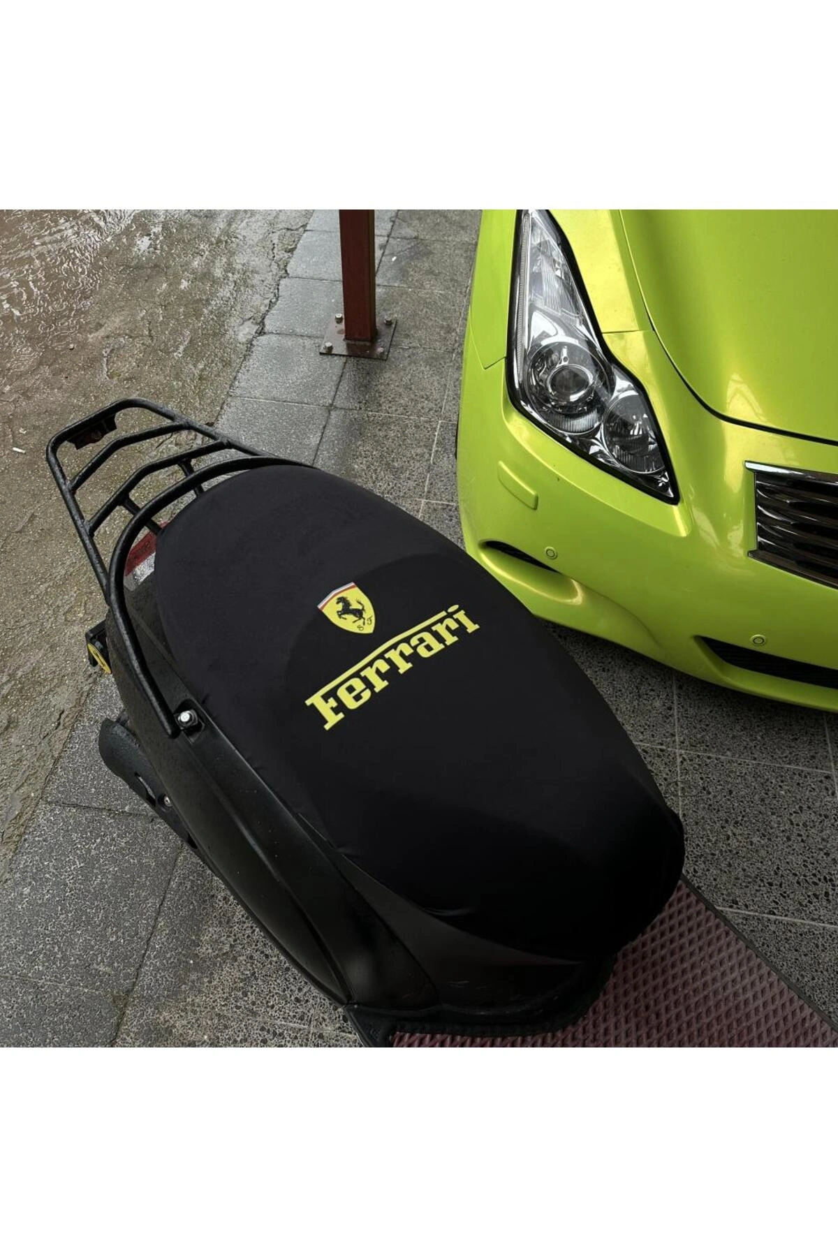 FERRARİ SİYAH  DESENLİ PENYE MOTOSİKLET KILIFI -MOTOR