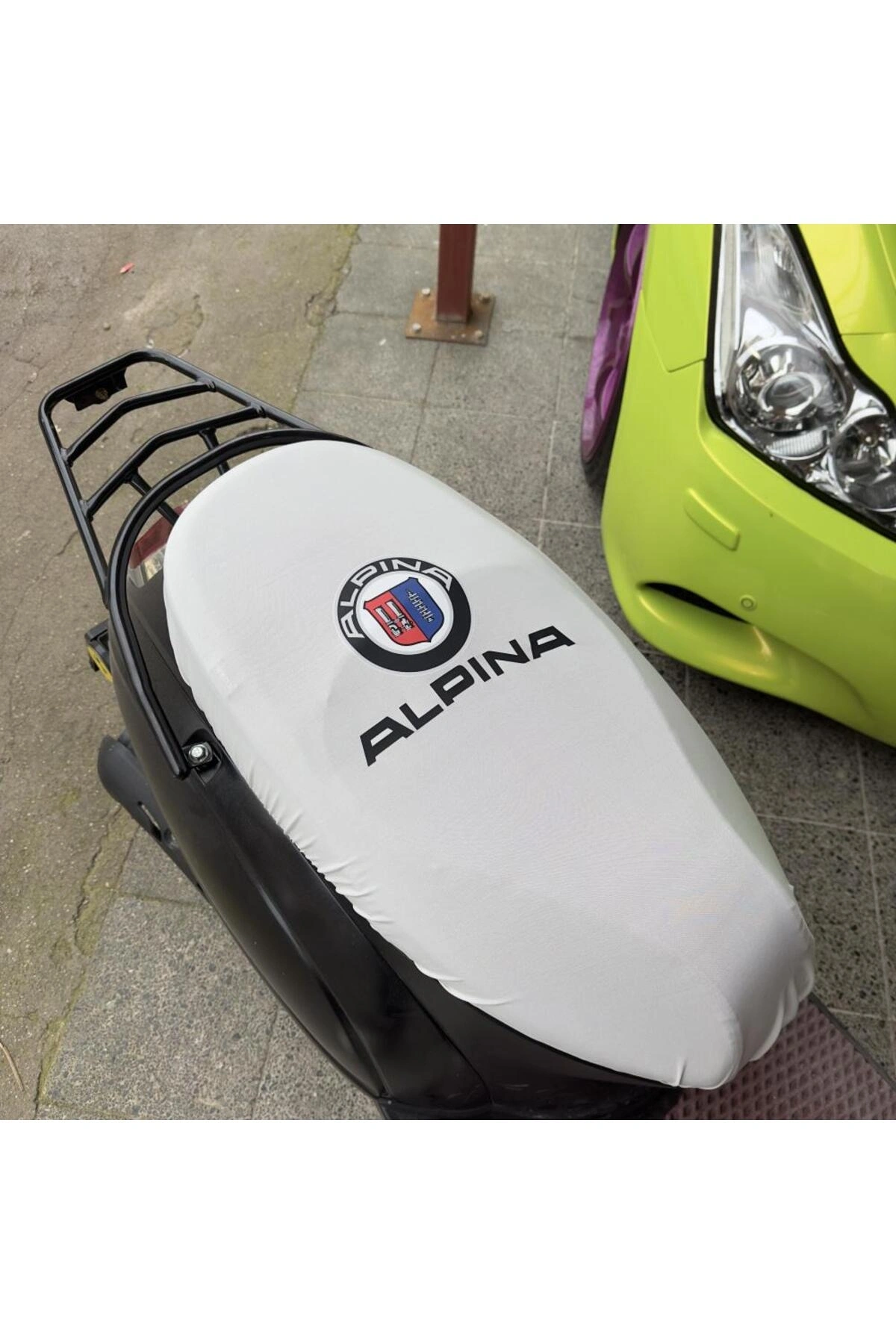 ALPINA BEYAZ DESENLİ PENYE MOTOSİKLET KILIFI -MOTOR UYUMLU