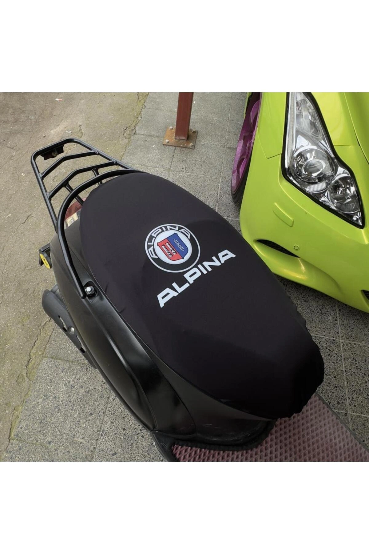 ALPINA SİYAH DESENLİ PENYE MOTOSİKLET KILIFI -MOTOR UYUMLU