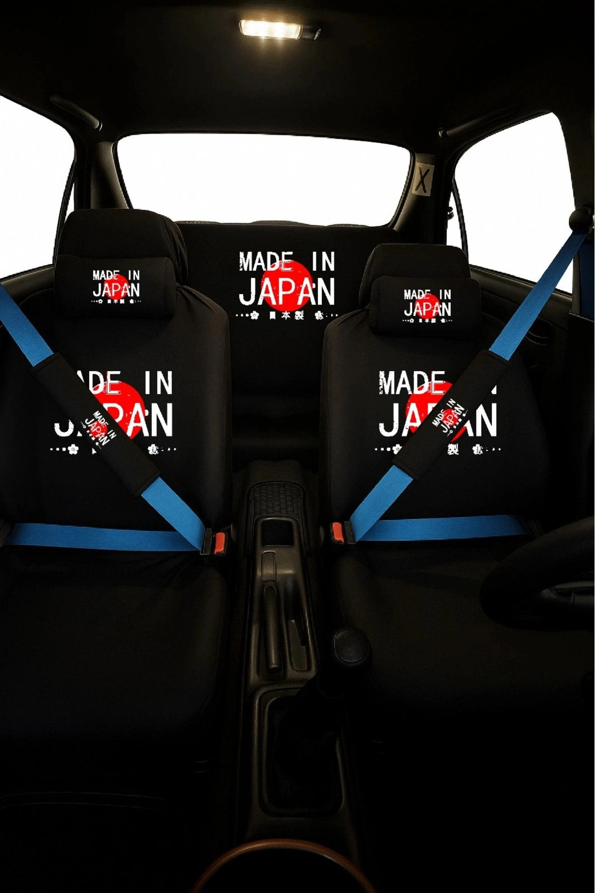 Made in Japan 8 Parça Oto Koltuk Servis Kılıf Seti (Ön + Arka Set, 2 Boyun Yastığı, 2 Kemer Kılıfı)