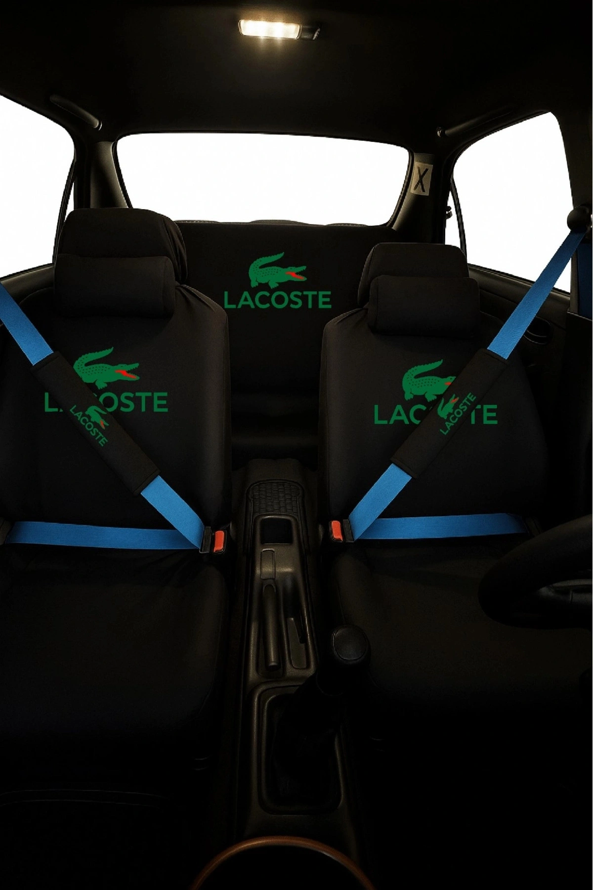 Lc Baskılı 8 Parça Oto Koltuk Servis Kılıf Seti (Ön + Arka Set, 2 Boyun Yastığı, 2 Kemer Kılıfı)