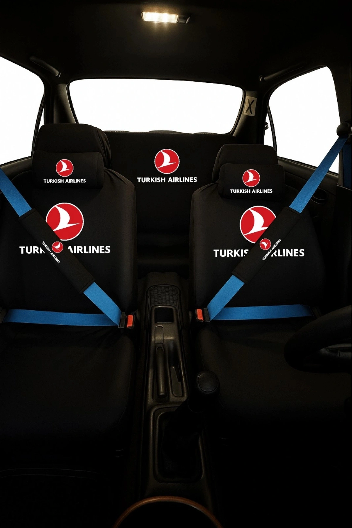 Thy Baskılı 8 Parça Oto Koltuk Servis Kılıf Seti (Ön + Arka Set, 2 Boyun Yastığı, 2 Kemer Kılıfı)