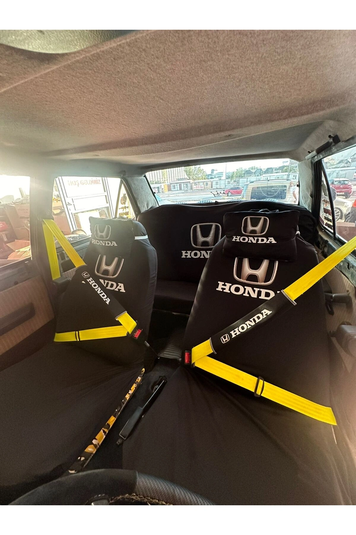 Honda Baskılı Oto Servis Kılıfı, Kemer Pedi, Yastık Takımı Siyah