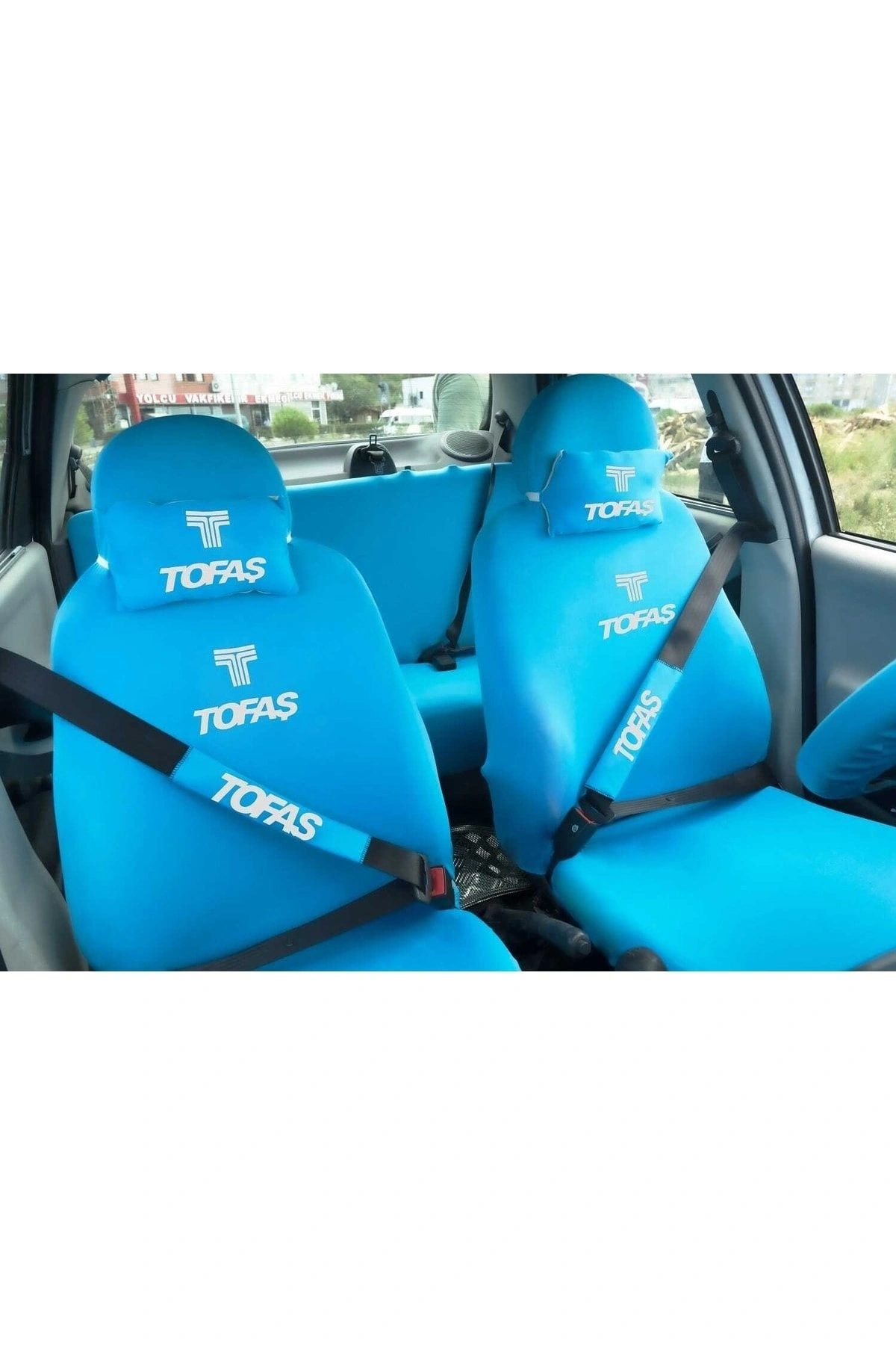 Tofaş 12 Parça Oto Koltuk Kılıf Seti(ön Arka Set+2 Boyunyastık+2 Kemer Kılıf+emoji Yastık+2 Araç)
