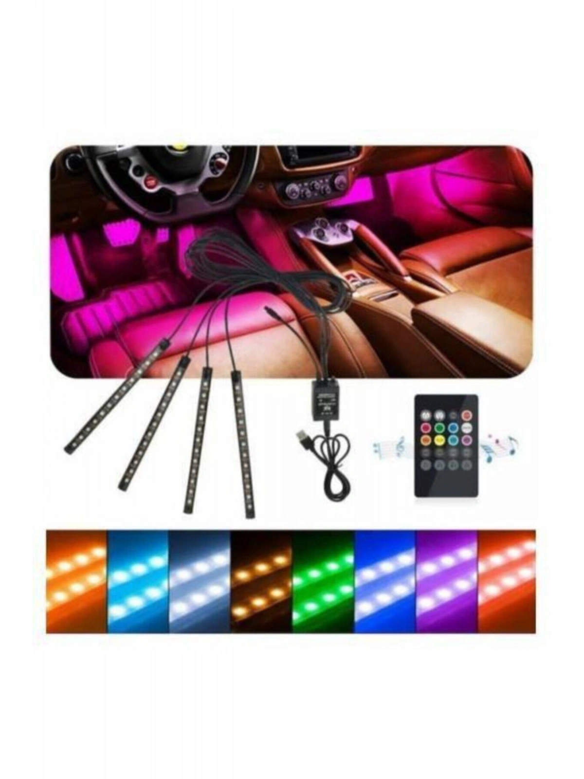 Uzaktan Kumandalı Led Araç Içi Led 12 Ledli Ayak Altı Led Sese Duyarlı Led Müziğe Duyarlı Led