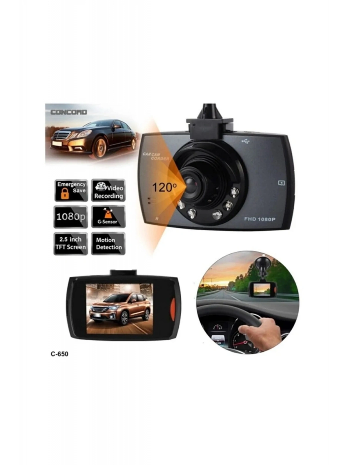 TKY Full Hd Araç - Oto Yol Kayıt Kamerası Gece Görüşlü