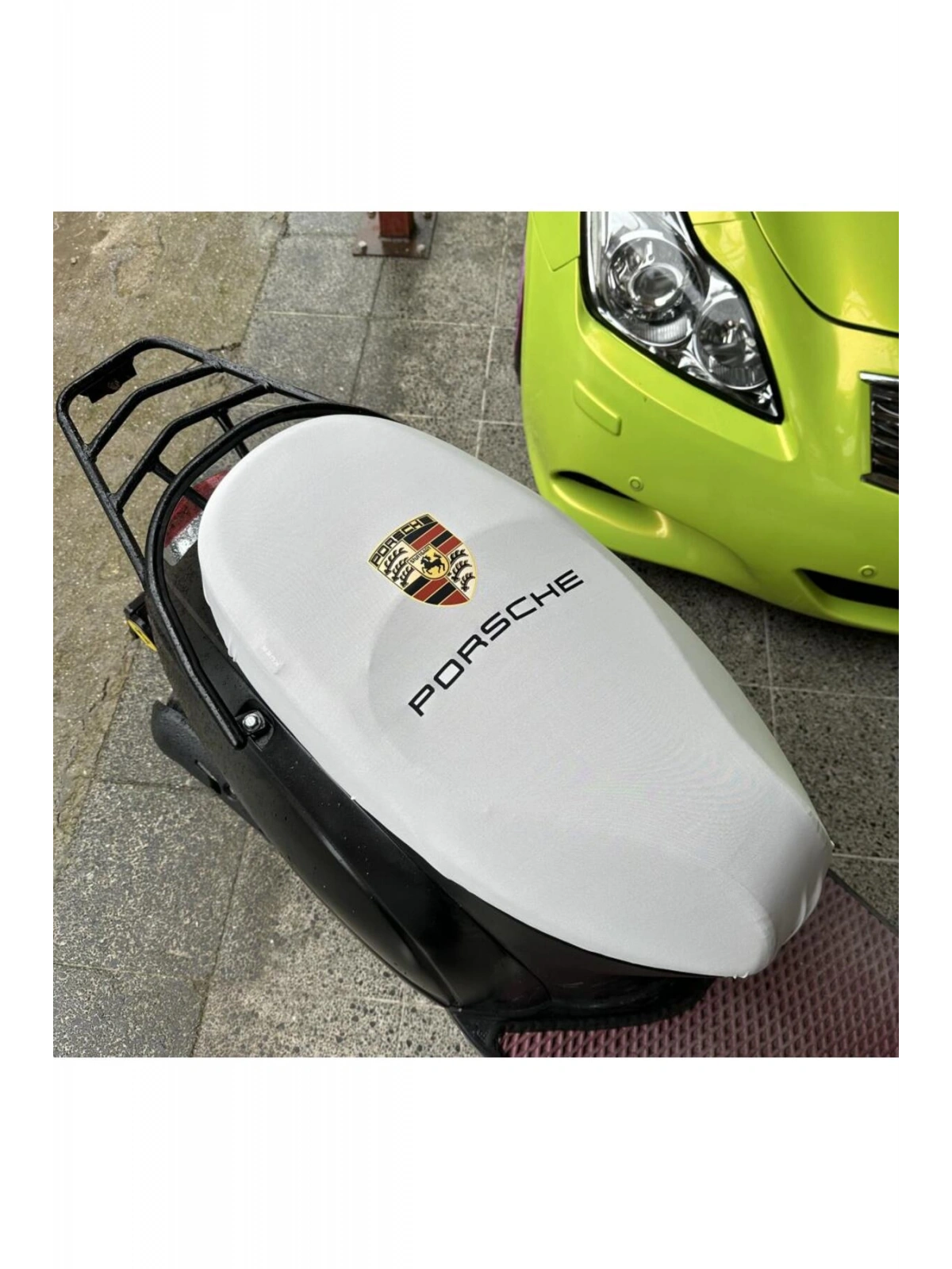 PORSHE BEYAZ DESENLİ PENYE MOTOSİKLET KILIFI -MOTOR