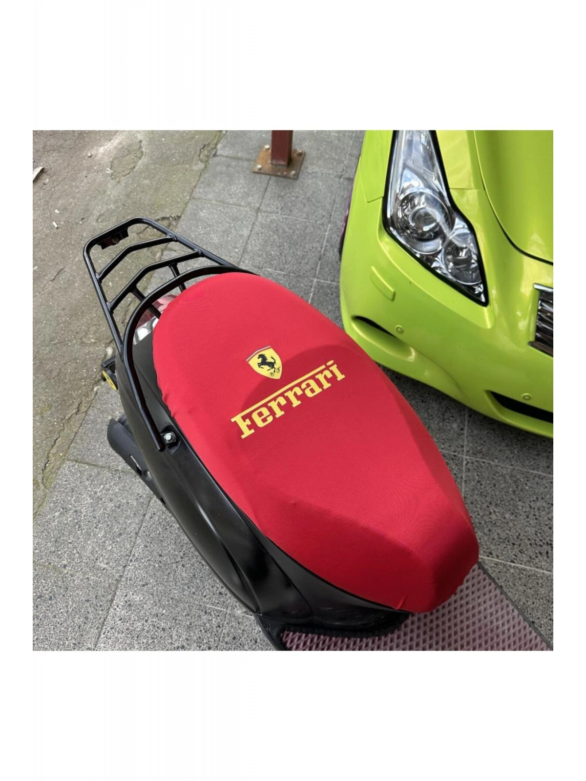 FERRARİ KIRMIZI DESENLİ PENYE MOTOSİKLET KILIFI -MOTOR UYUMLU