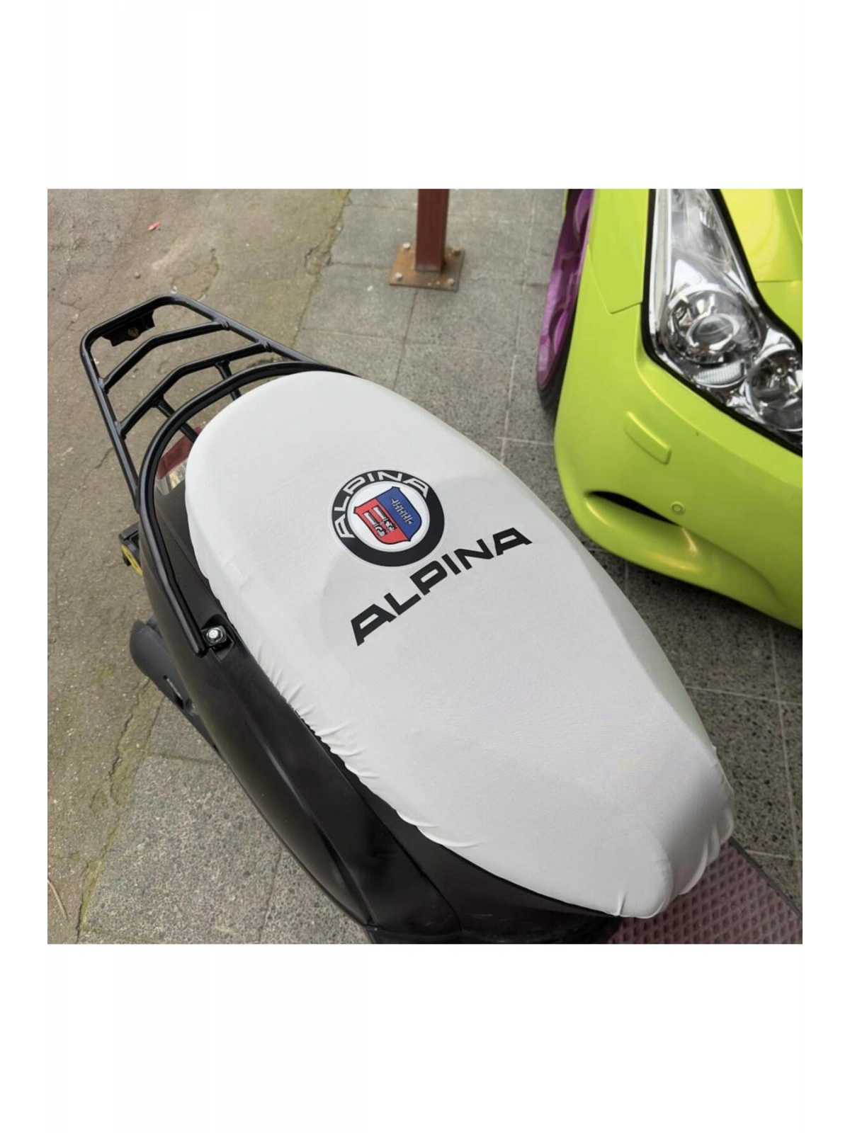ALPINA BEYAZ DESENLİ PENYE MOTOSİKLET KILIFI -MOTOR UYUMLU