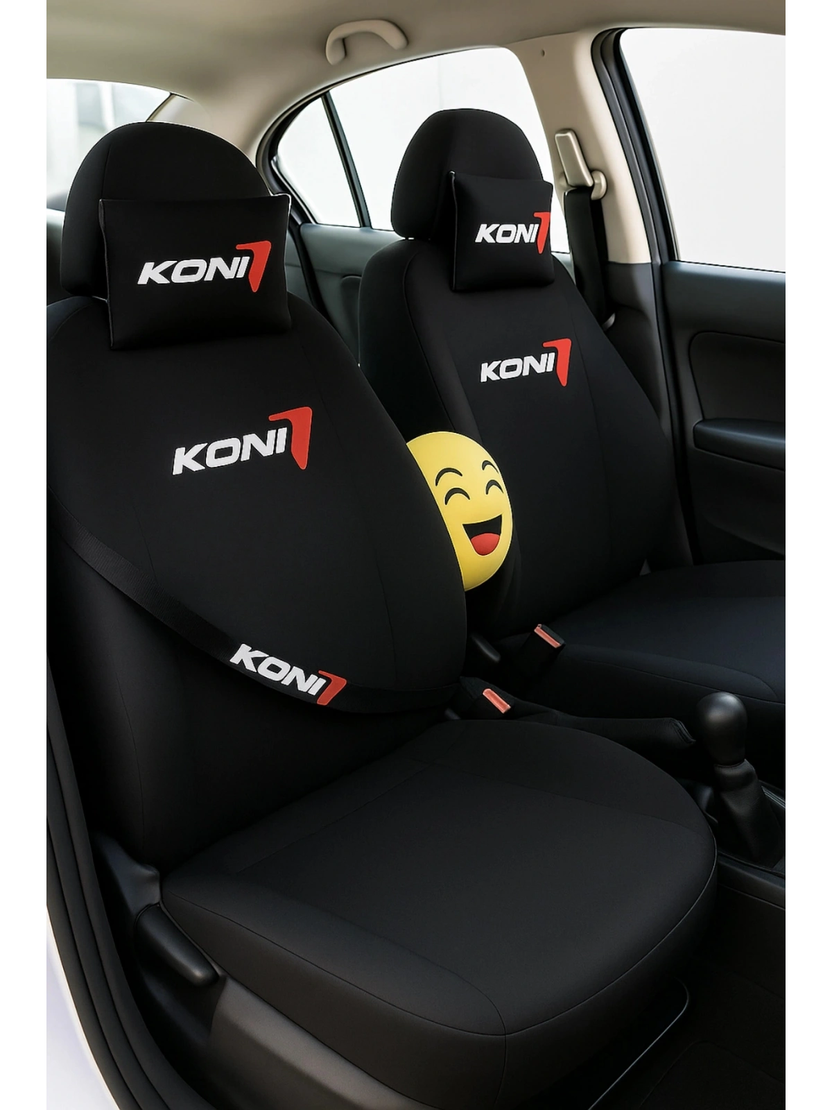 KONI 9 Parça Oto Koltuk Kılıf Seti (Ön + Arka Set, 2 Boyun Yastığı, 2 Kemer Kılıfı, Emoji Yastık)