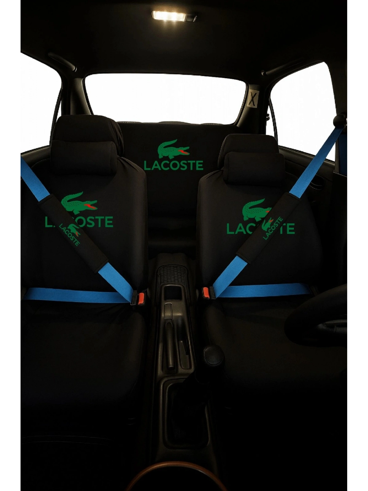 Lc Baskılı 8 Parça Oto Koltuk Servis Kılıf Seti (Ön + Arka Set, 2 Boyun Yastığı, 2 Kemer Kılıfı)