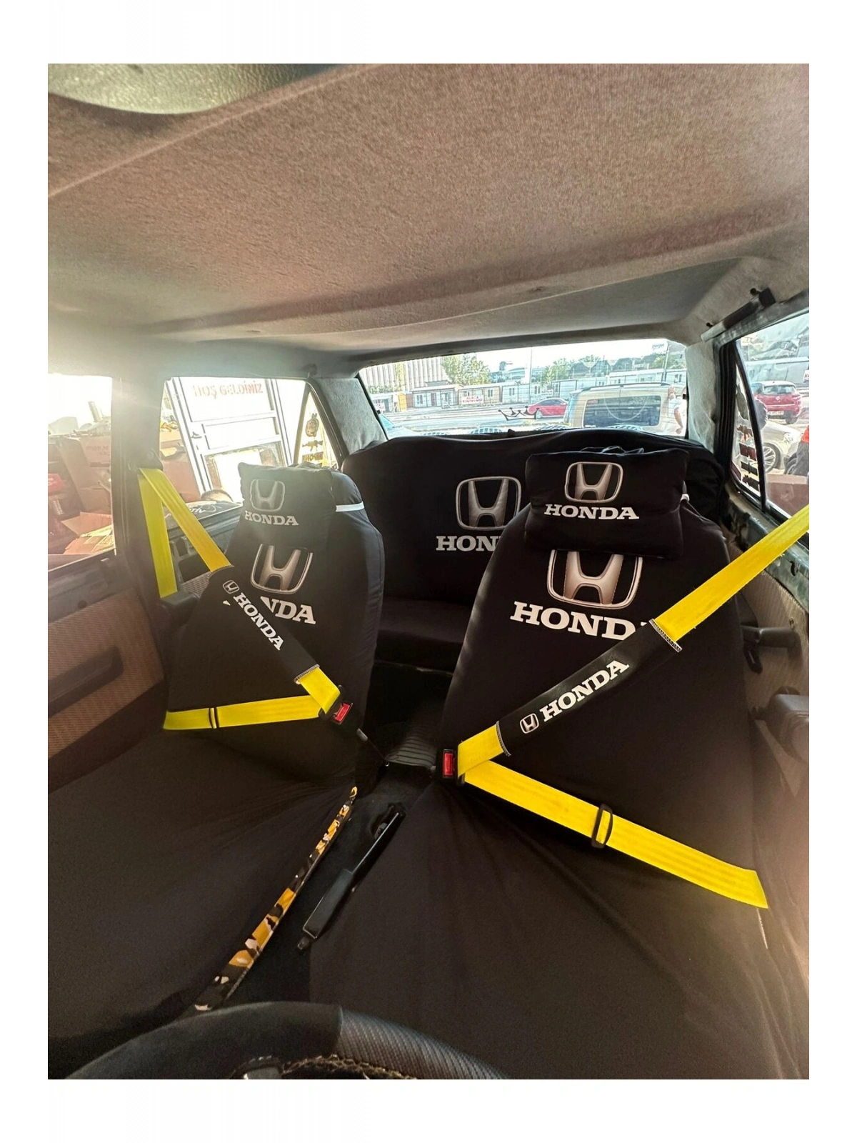 Honda Baskılı Oto Servis Kılıfı, Kemer Pedi, Yastık Takımı Siyah