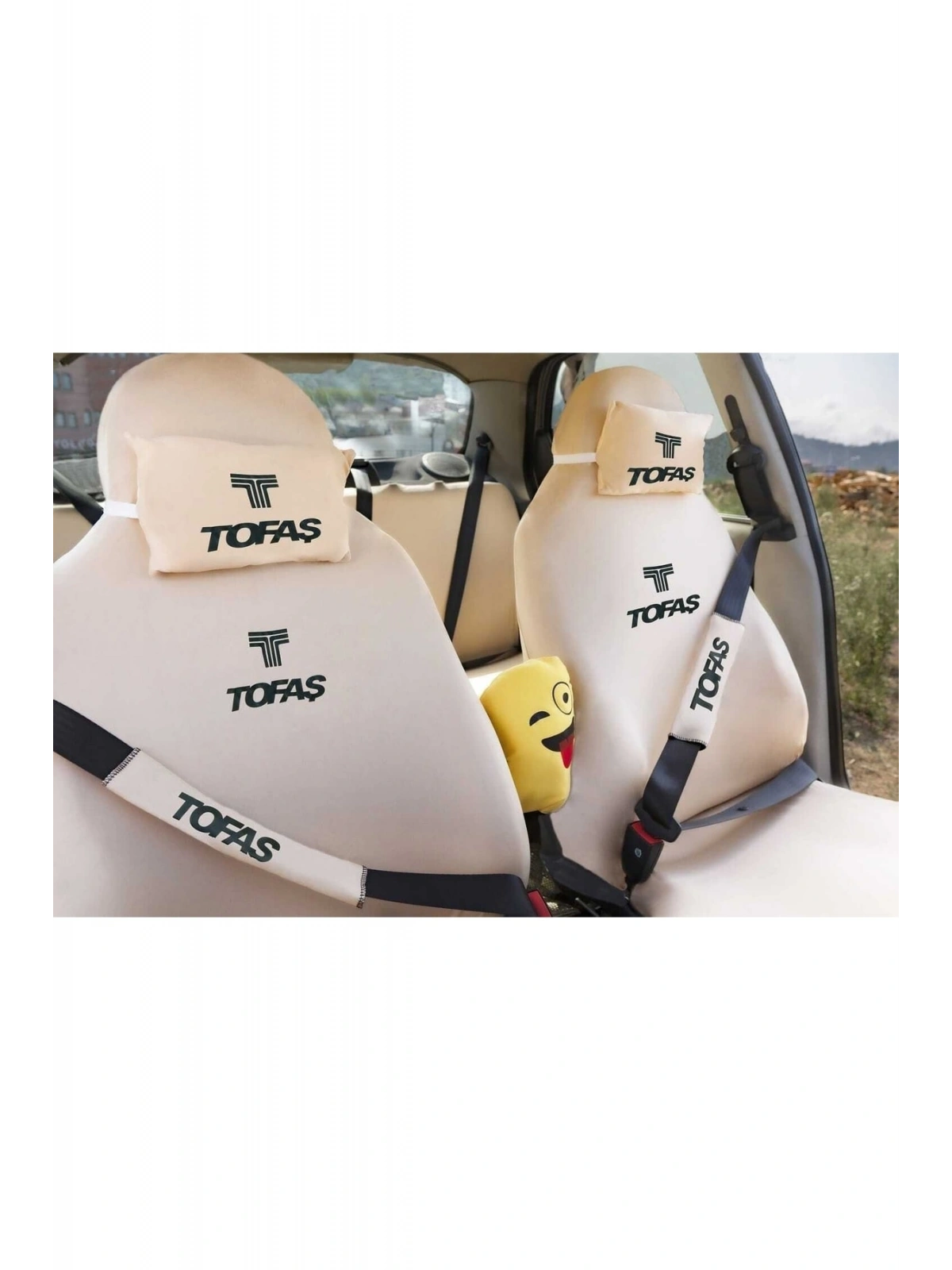 Tofaş 12 Parça Oto Koltuk Kılıf Seti(ÖN ARKA SET 2 BOYUNYASTIK 2 KEMER KILIF EMOJİ YASTIK 2 ARAÇ)