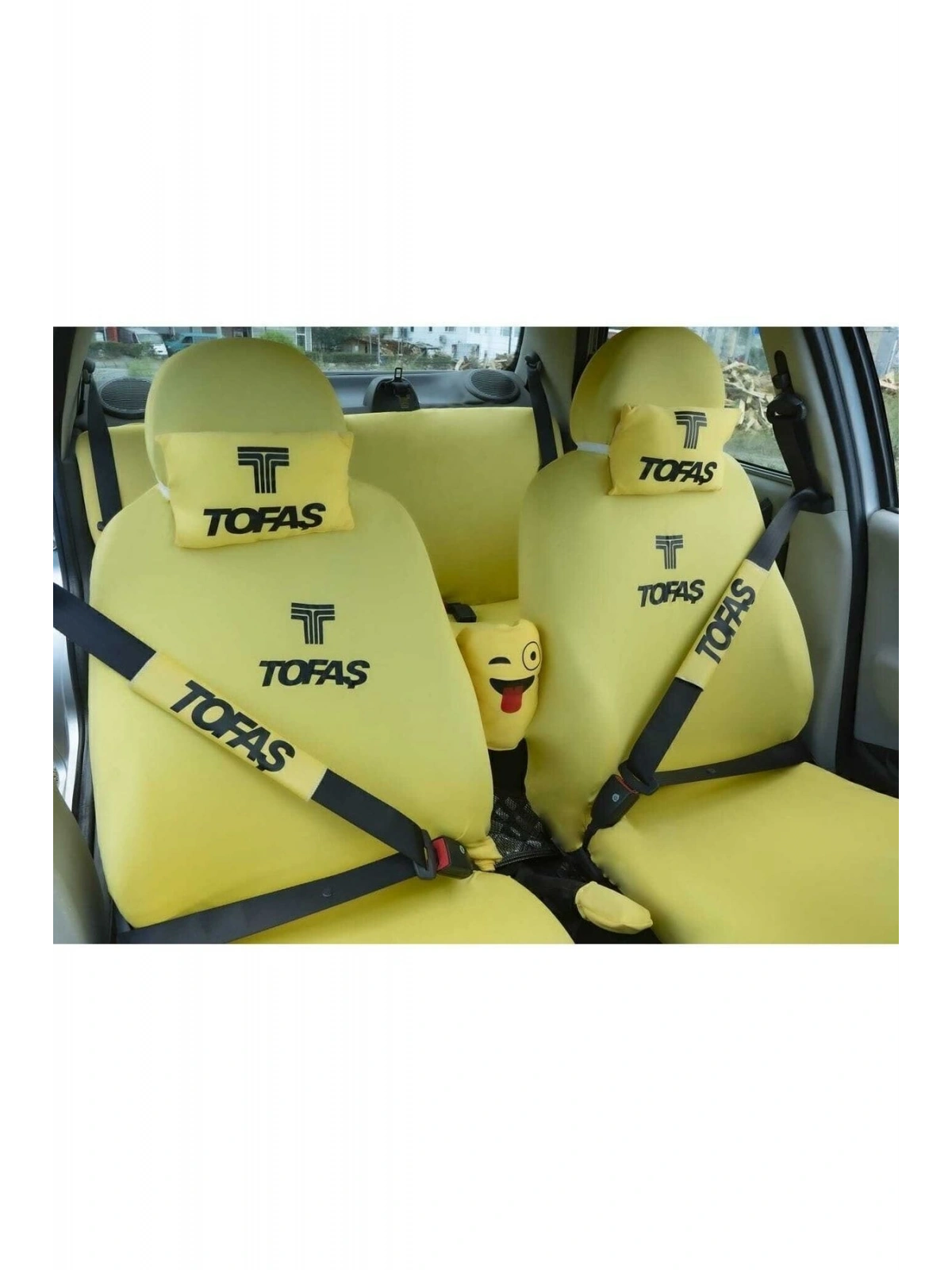 Tofaş 12 Parça Oto Koltuk Kılıf Seti(ÖN ARKA SET 2 BOYUNYASTIK 2 KEMER KILIF EMOJİ YASTIK 2 ARAÇ)