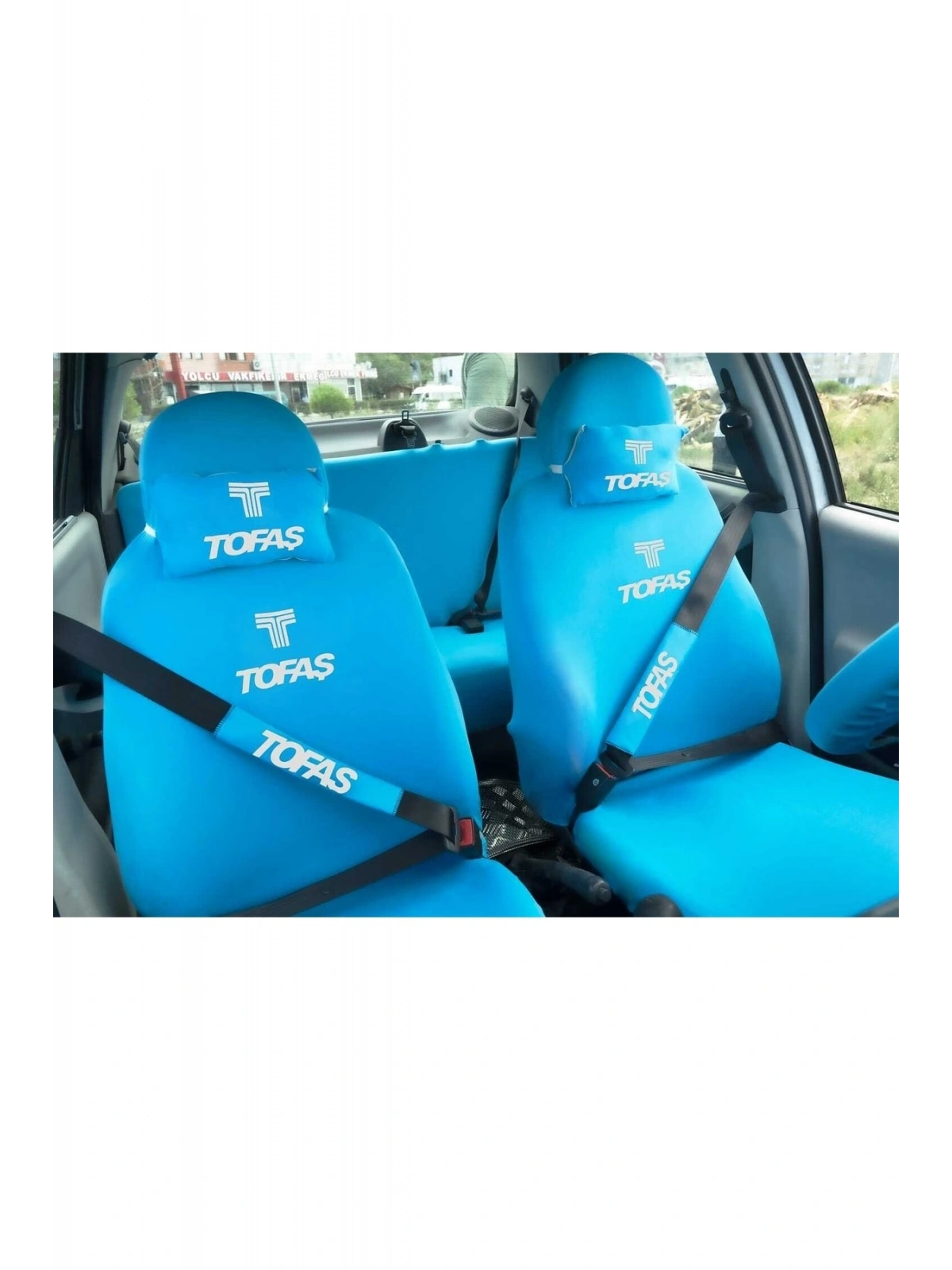Tofaş 12 Parça Oto Koltuk Kılıf Seti(ön Arka Set+2 Boyunyastık+2 Kemer Kılıf+emoji Yastık+2 Araç)