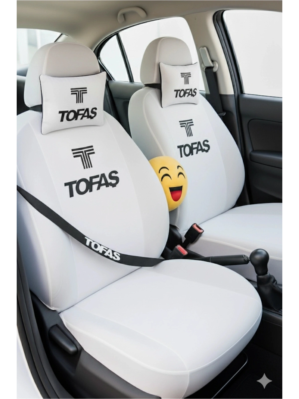 Tofaş 9 Parça Oto Koltuk uyumlu Kılıf Seti(Ön+Arka Set,2 Boyun Yastığı,2 Kemer Kılıfı, Emoji Yastık)