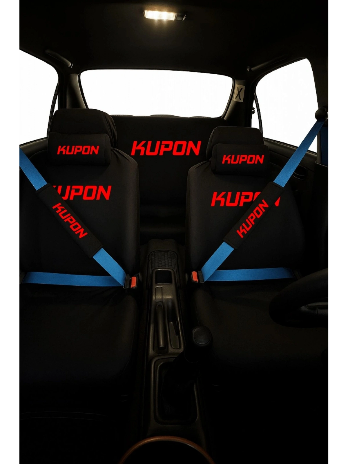 Kupon Baskı 8 Parça Oto Koltuk Servis Kılıf Seti (Ön + Arka Set, 2 Boyun Yastığı, 2 Kemer Kılıf)
