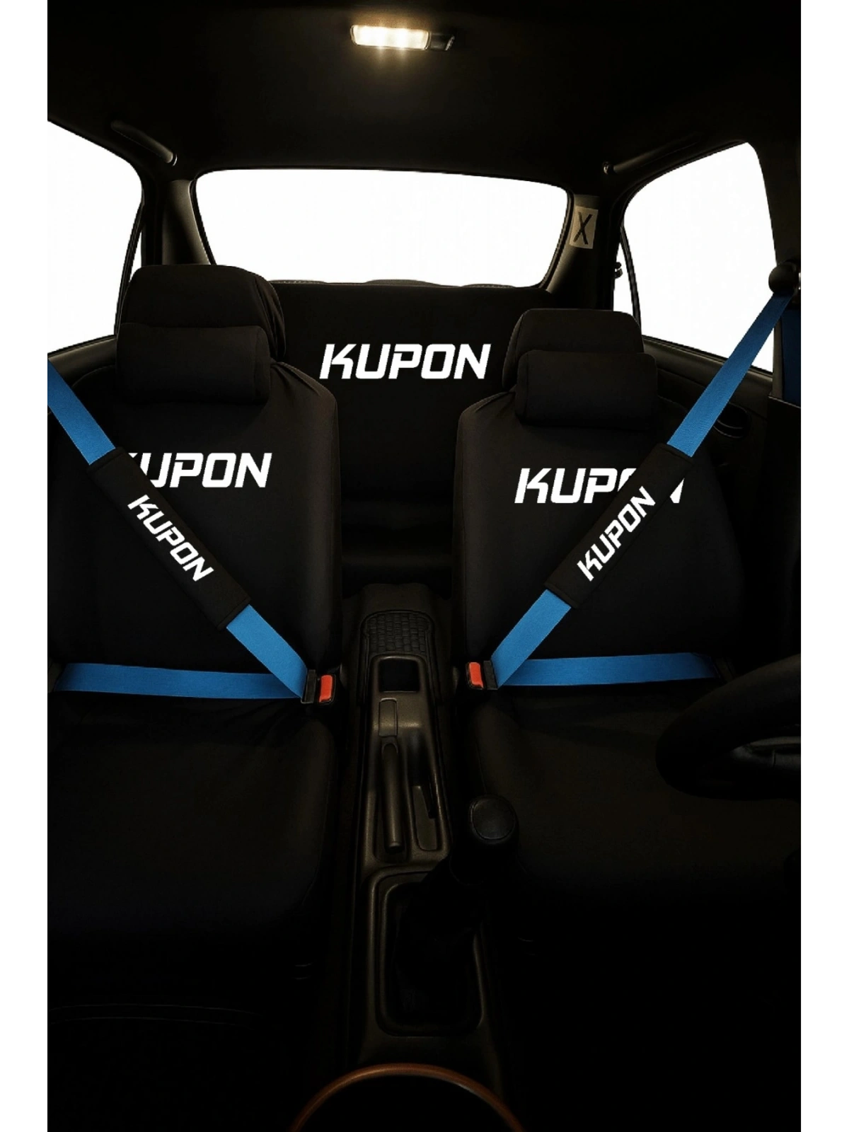 Kupon Baskı 8 Parça Oto Koltuk Servis Kılıf Seti (Ön + Arka Set, 2 Boyun Yastığı, 2 Kemer Kılıf)