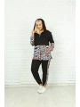 Kadın Siyah Leoparlı Büyük Beden Kapüşonlu Fermuarlı Eşofman Takım