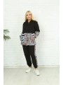 Kadın Siyah Leoparlı Büyük Beden Kapüşonlu Fermuarlı Eşofman Takım