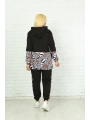 Kadın Siyah Leoparlı Büyük Beden Kapüşonlu Fermuarlı Eşofman Takım