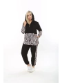 Kadın Siyah Baskılı Büyük Beden Kapüşonlu Fermuarlı Eşofman Takım