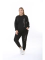 Kadın Büyük Beden Yazılı Uzun Kol Kol Paça Lastikli İkiiplik Takım