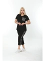Büyük Beden Siyah Cep Ve Şerit Detaylı Yazlık Kapri Eşofman Takımı