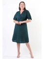 Büyük Beden Kruvaze Yaka Kısa Kolu Midi Boy Astarlı Simli Kumaş Elbise