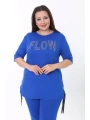 Kadın Mavi Yazlık Viskon Flow Taşlı Eşofman Takımı