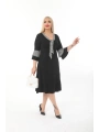 Kadın Büyük Beden Kravat Desenli Siyah Midi Elbise