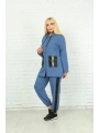 Kadın Mavi Kapüşonlu Fermuarlı Deri Detaylı Büyük Beden Takım