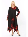 Kadın Uzun Kollu Asimetrik Çiçek Desenli Büyük Beden Elbise