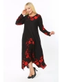 Kadın Uzun Kollu Asimetrik Çiçek Desenli Büyük Beden Elbise