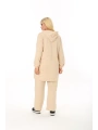 Kadın Bej Büyük Beden Kapüşonlu Eşofman Takımı