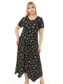 Kadın Büyük Beden Desenli Kısa Kollu Asimetrik Etekli Elbise