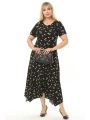 Kadın Büyük Beden Desenli Kısa Kollu Asimetrik Etekli Elbise